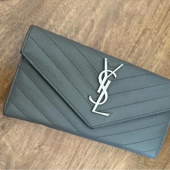 SOLD Yves Saint Laurent Gray Leather Clutch - Picture 1 of 14